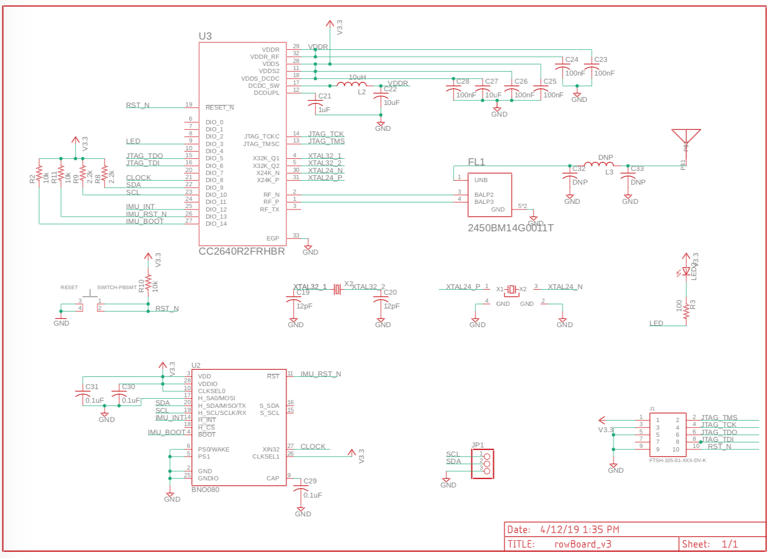 Schematic of board combining IMU and BLE microcontroller